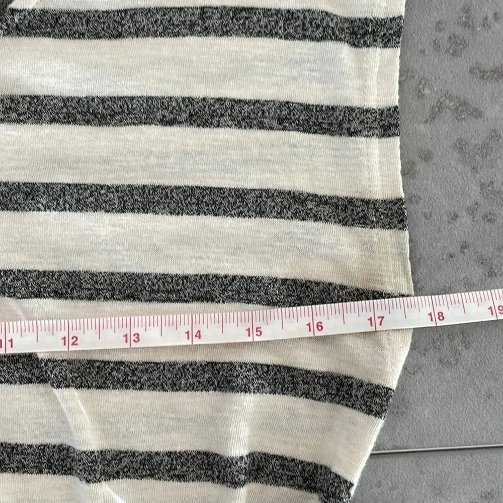 MYSTREE cap sleeve knee length‎ cinch tie waist cream and gray stripes dress S